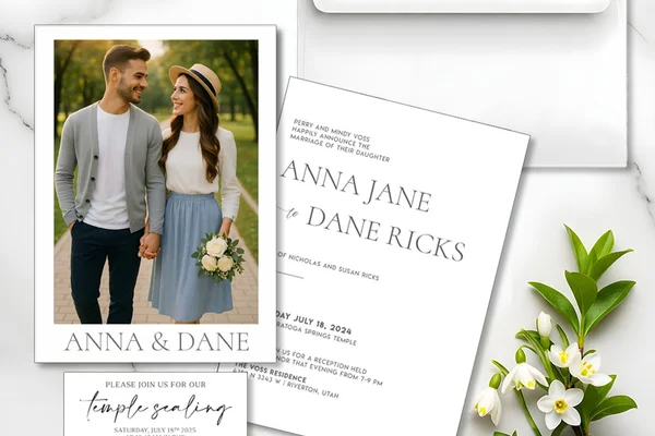 Elegant ivory wedding invitation suite with white A7 envelope by MCC Wedding Invitations