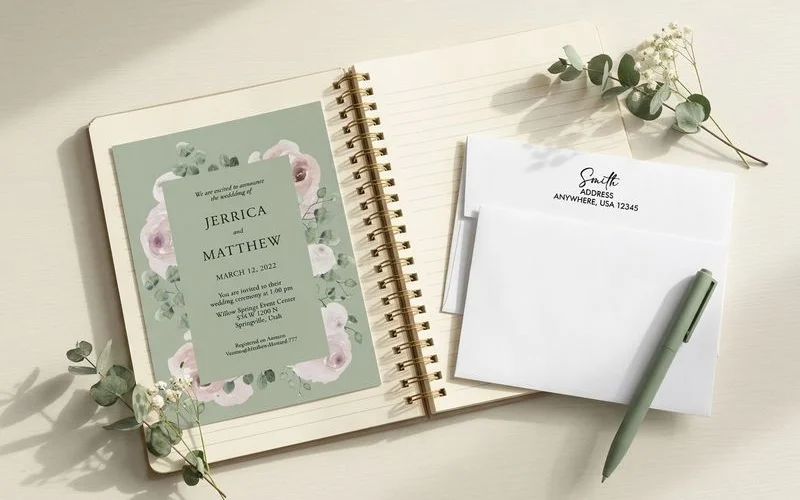 Calendar showing a wedding invitation timeline with key mailing dates highlighted